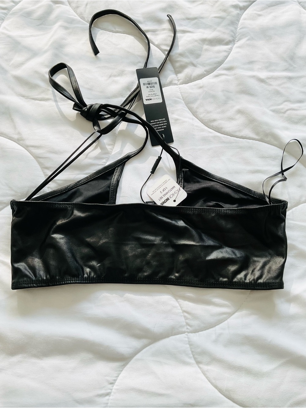 Fashion Nova Black Faux Leather Ring-Front Halter Bralette - Picture 4 of 4